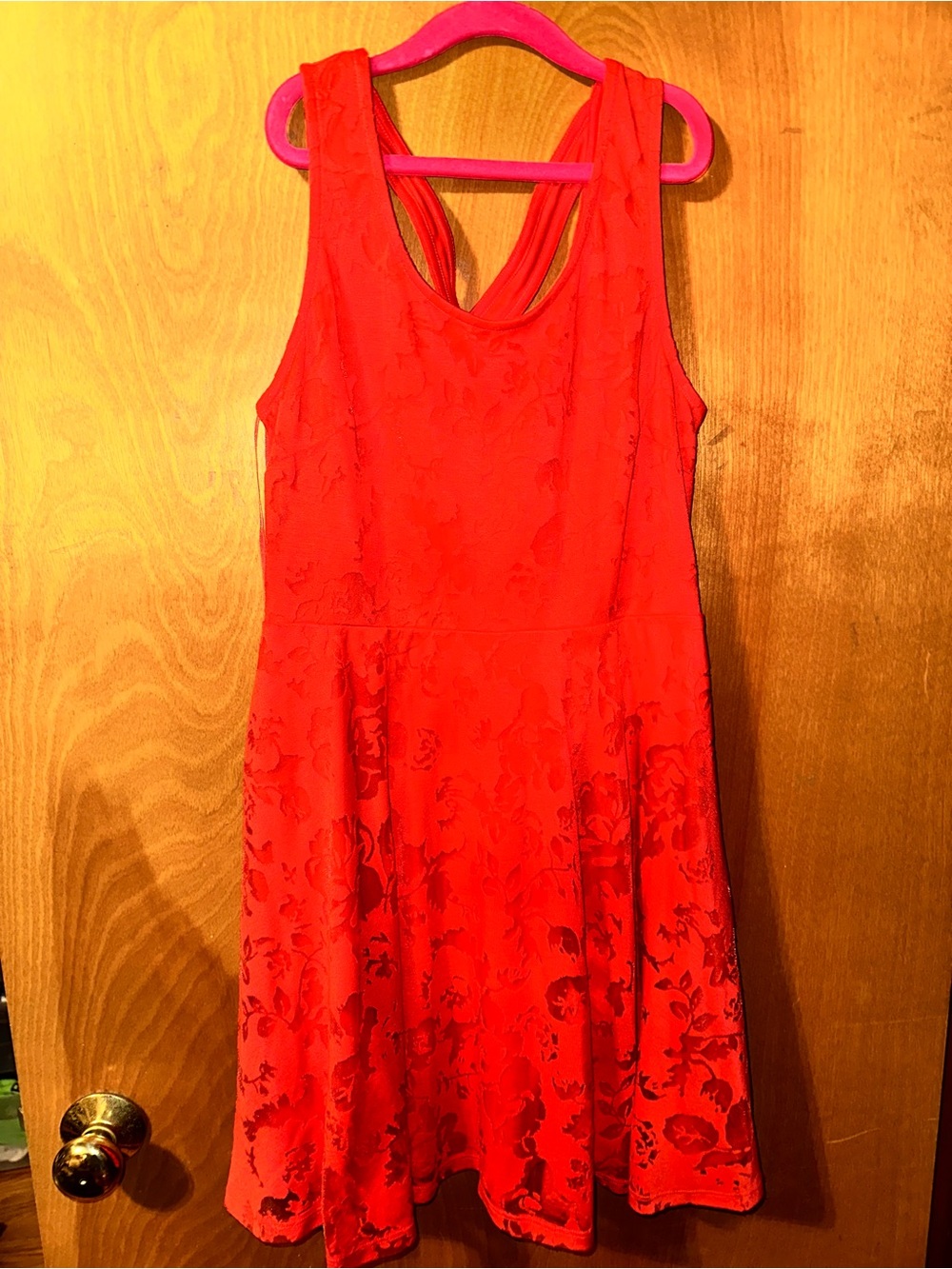Candie's Red Floral Jacquard Fit & Flare Mini Dress